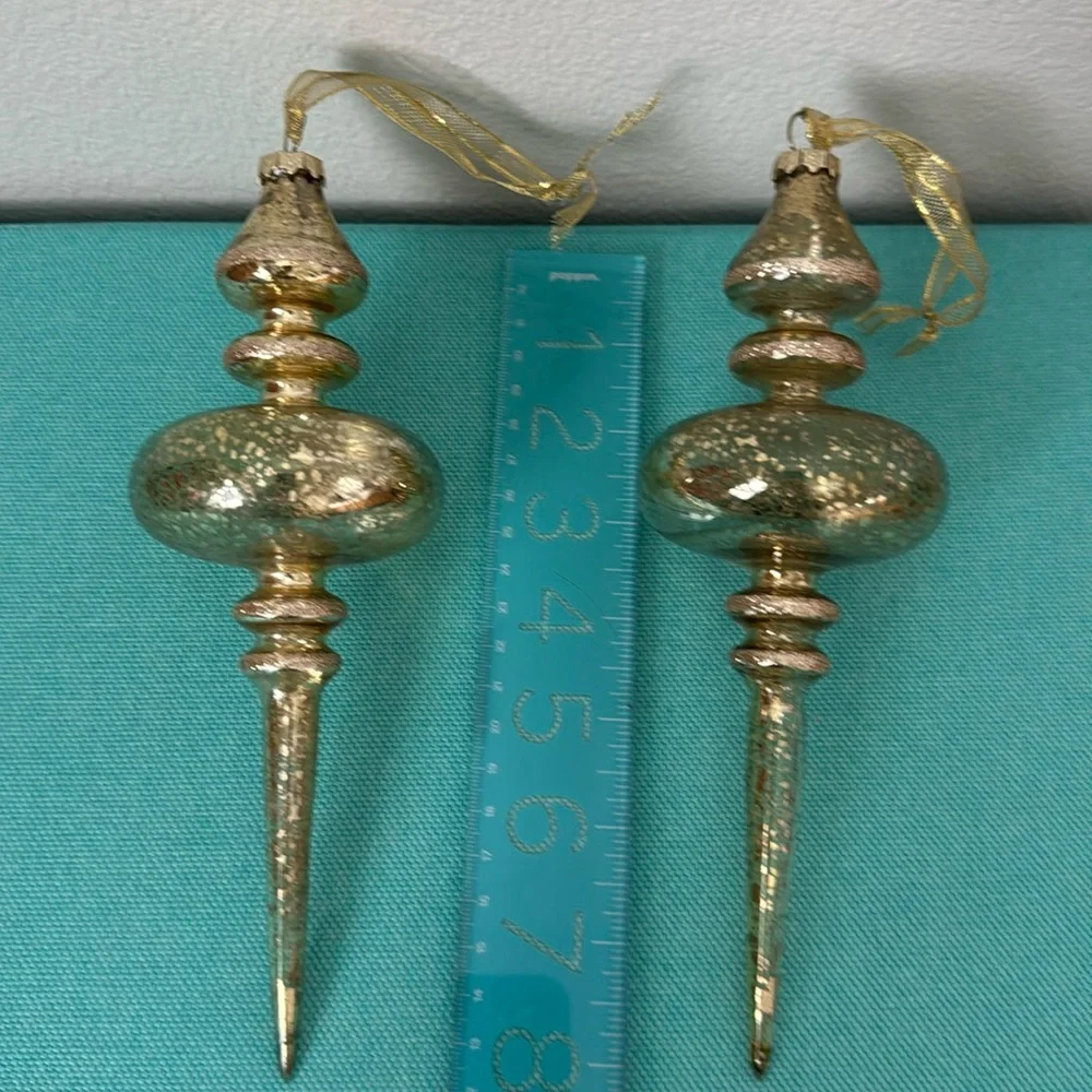 2 Gold Colored Glass Ornaments